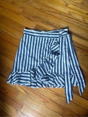 SHEIN Navy and White Striped Wrap Ruffle Mini Skirt